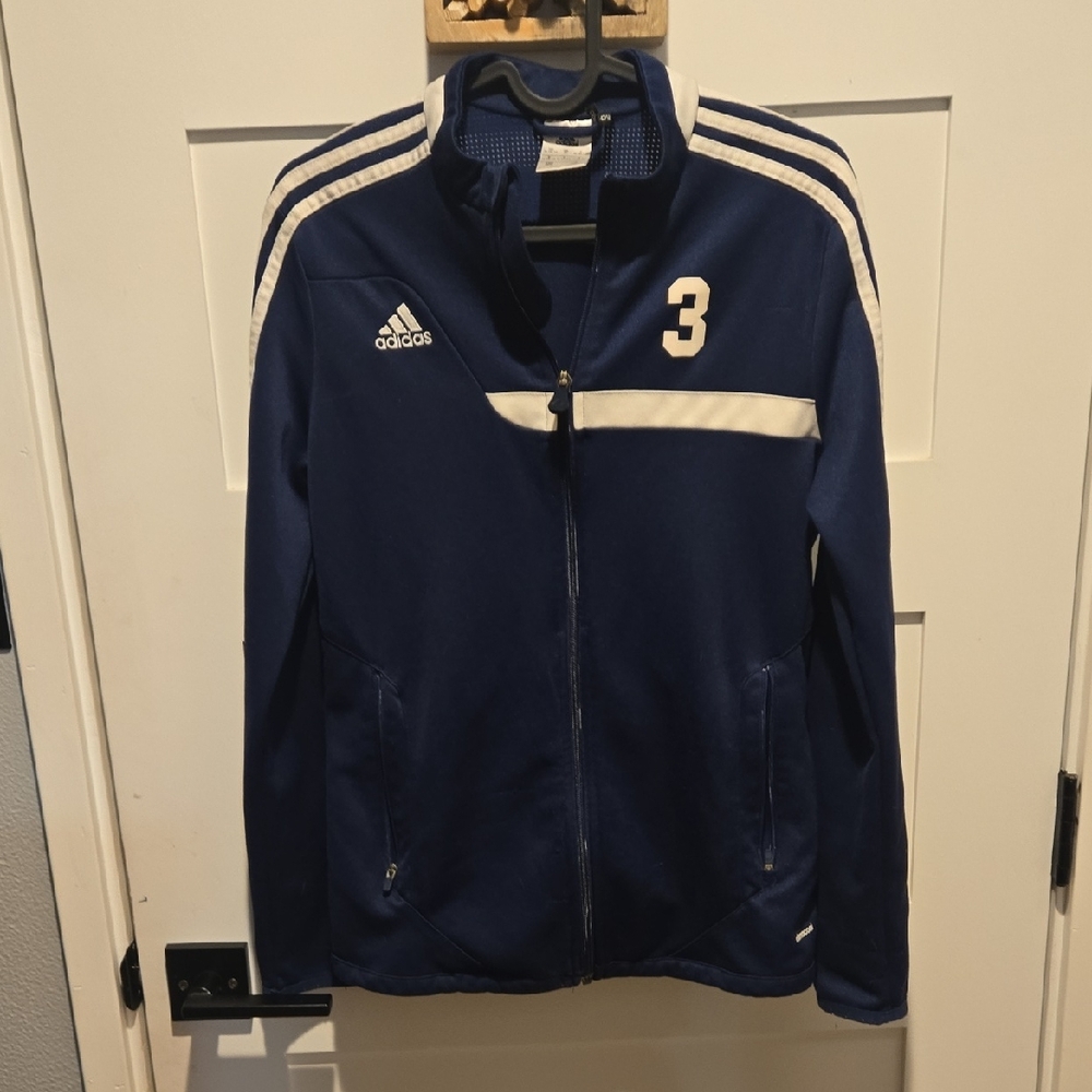 Adidas Navy and White Zip-Up Jacket